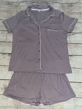 🤎3/$10 Nicole Miller Lavender Mauve Short-Sleeve Pajama Top & Short Set Size XL
